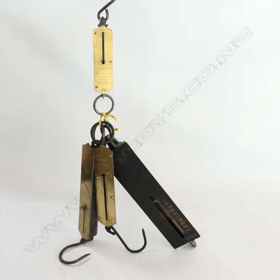 4  FLAT FRONT SPRING SCALES, INCLUDING SALTER'S 0lb-100lb